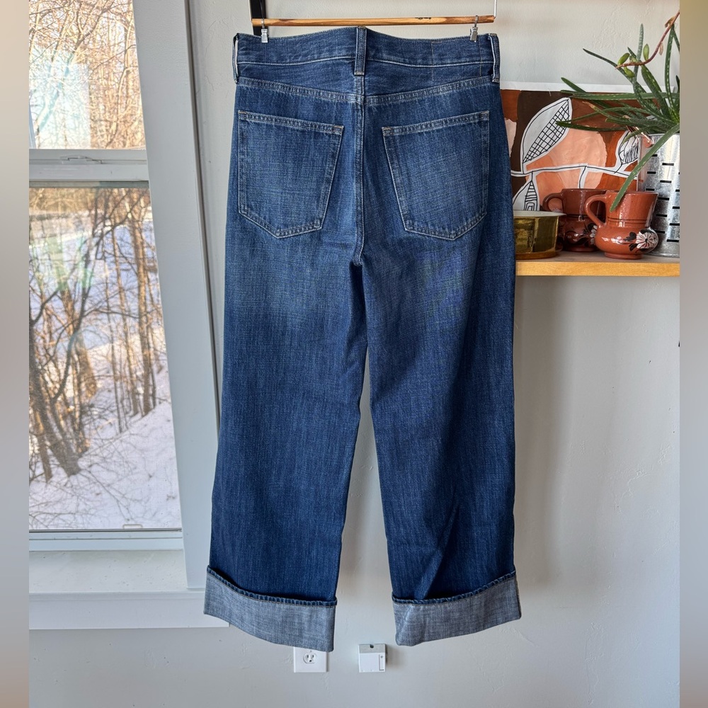 J. Crew High-Rise Wide-Leg Cuffed Jeans in Medium Blue - Picture 8 of 16